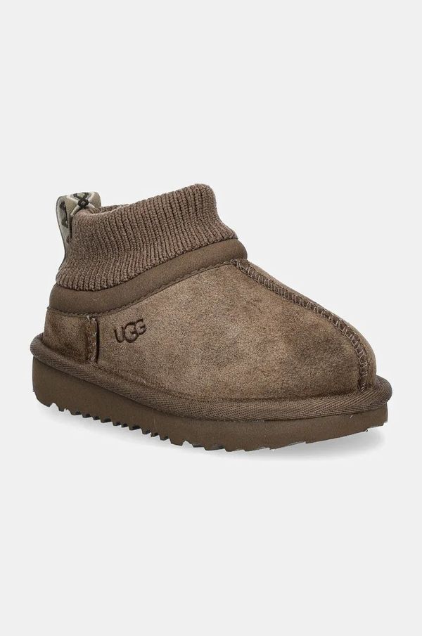 Ugg Otroške snežke iz semiša UGG CLASSIC ULTRA STRETCH CUFF rjava barva, 1157702T