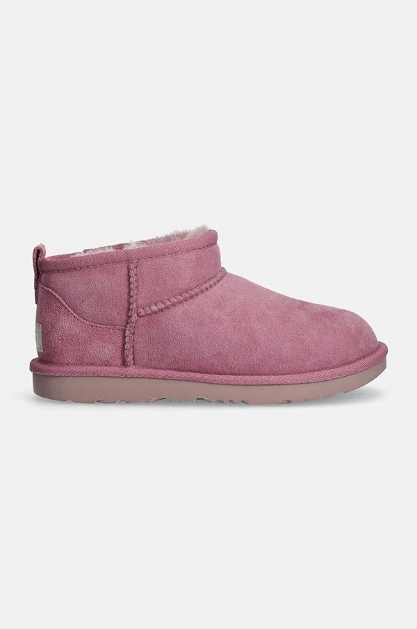 Ugg Otroške snežke iz semiša UGG KIDS CLASSIC ULTRA MINI roza barva, 1130750K