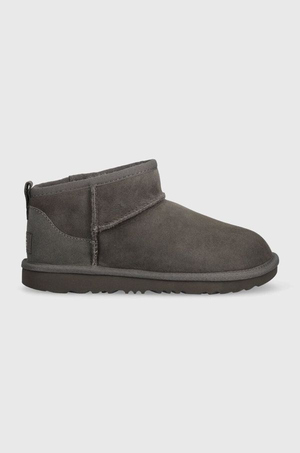 Ugg Otroške snežke iz semiša UGG KIDS CLASSIC ULTRA MINI siva barva