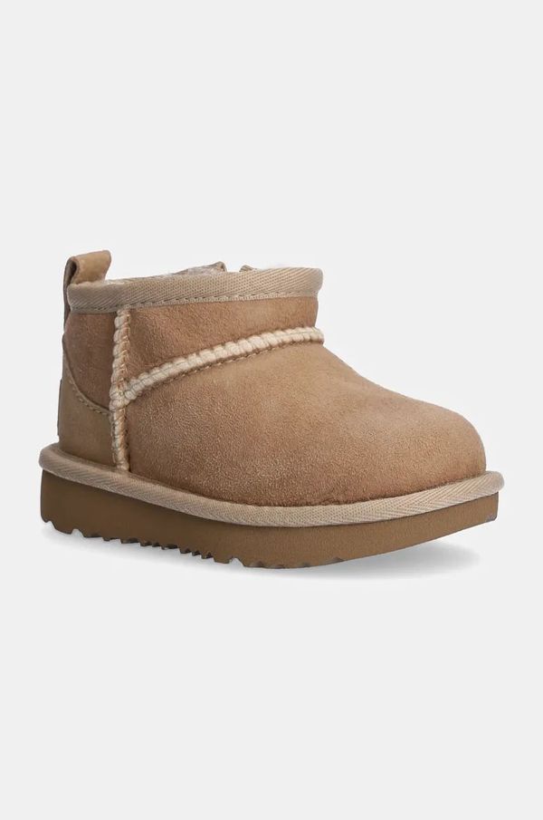 Ugg Otroške snežke iz semiša UGG T CLASSIC ULTRA MINI bež barva