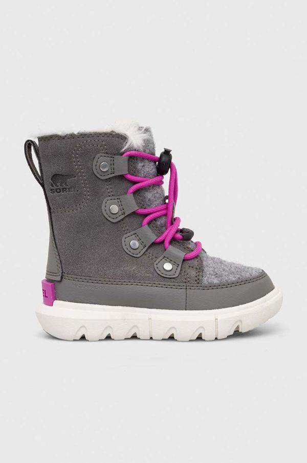 Sorel Otroške snežke Sorel CHILDRENS SOREL EXPLORER™ LACE WP siva barva