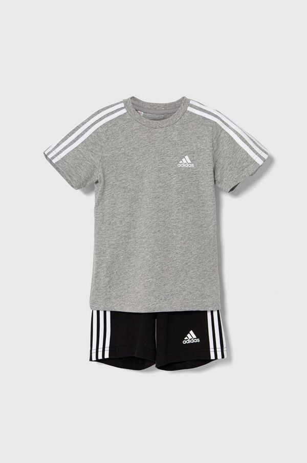 adidas Otroški bombažen komplet adidas I 3S SPORT SET siva barva, IY5091