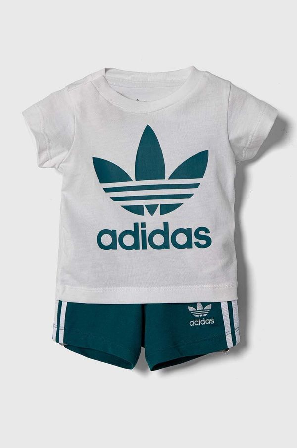 adidas Originals Otroški bombažen komplet adidas Originals SHORT TEE SET zelena barva, JE0524