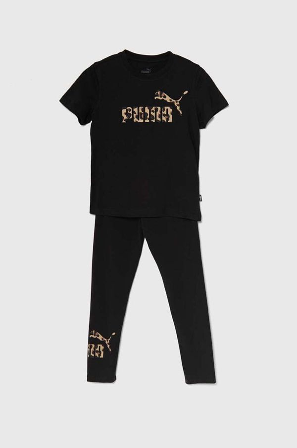 Puma Otroški bombažen komplet Puma ANIMAL & Leggings Set G črna barva