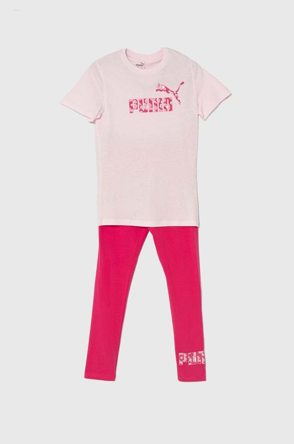 Puma Otroški bombažen komplet Puma ANIMAL & Leggings Set G roza barva