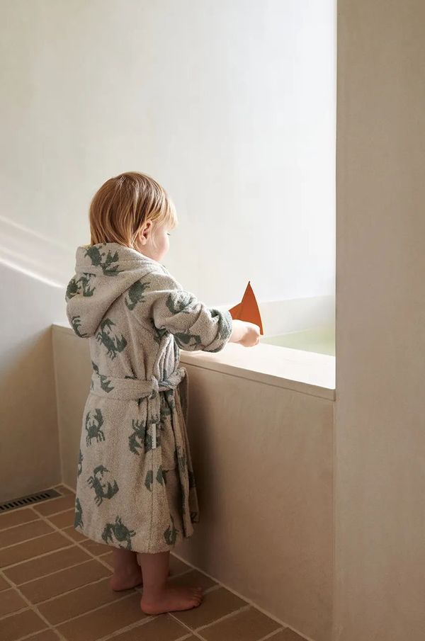 Liewood Otroški bombažen kopalni plašč Liewood Lilana Yarn Dyed Bathrobe bež barva, LW20018