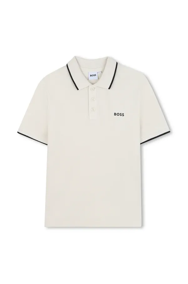 BOSS Otroški bombažen polo BOSS bež barva, J52011