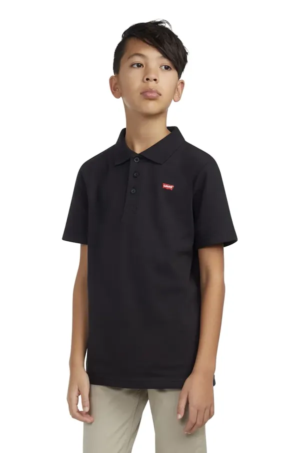 Levi's Otroški bombažen polo Levi's BACK NECK TAPE POLO črna barva, 9EA893
