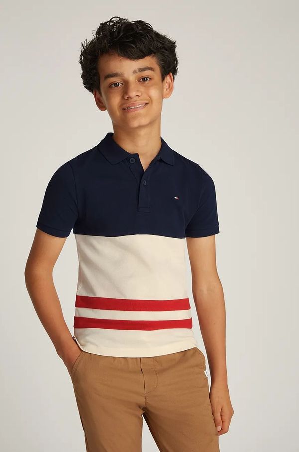 Tommy Hilfiger Otroški bombažen polo Tommy Hilfiger bež barva, KB0KB09335