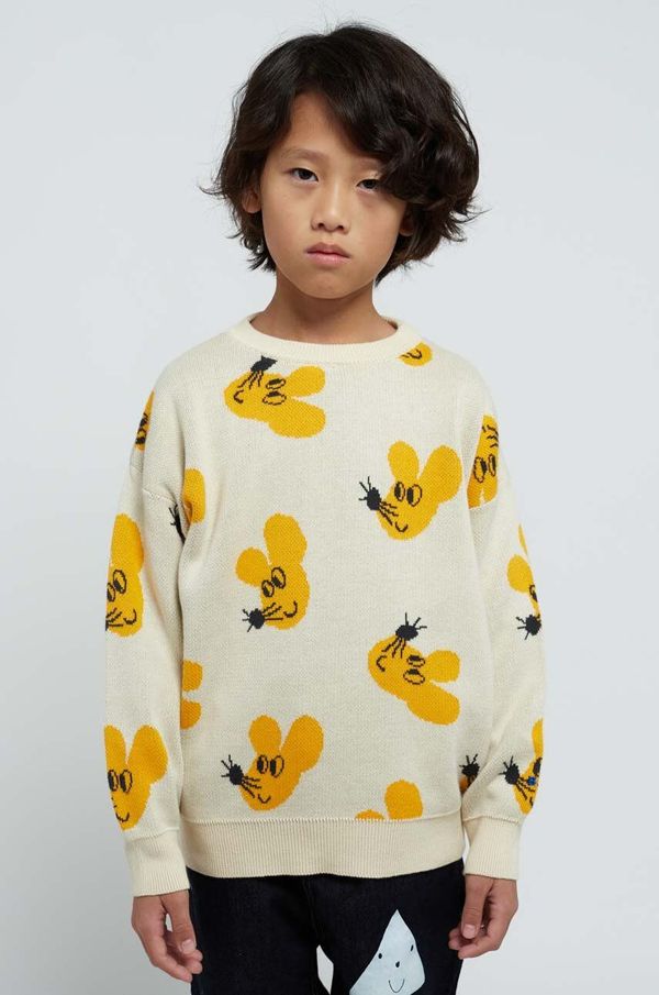 Bobo Choses Otroški bombažen pulover Bobo Choses bela barva