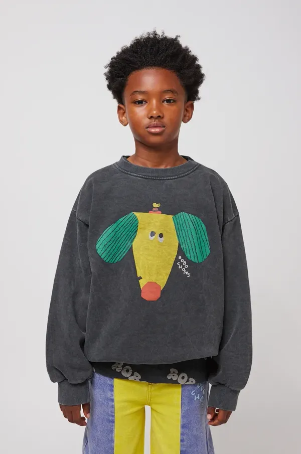 Bobo Choses Otroški bombažen pulover Bobo Choses Happy Dog črna barva, 125AC035