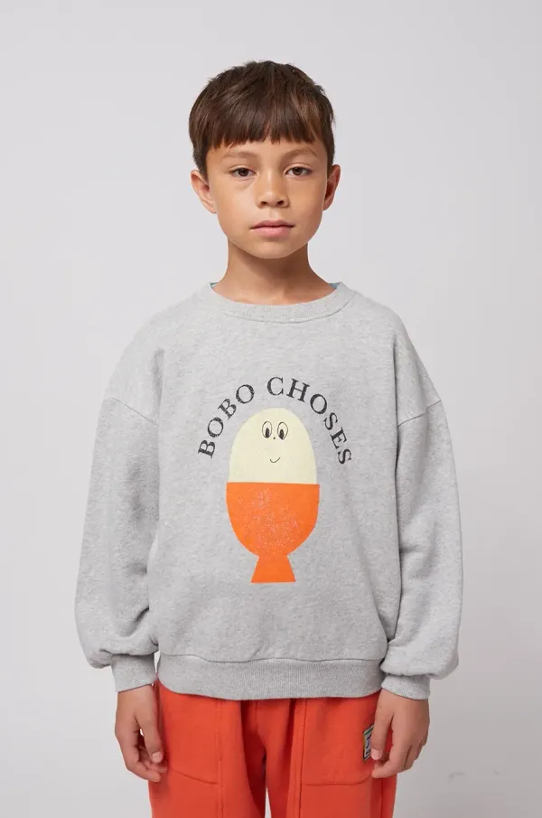 Bobo Choses Otroški bombažen pulover Bobo Choses Morning Egg siva barva, 125AC034