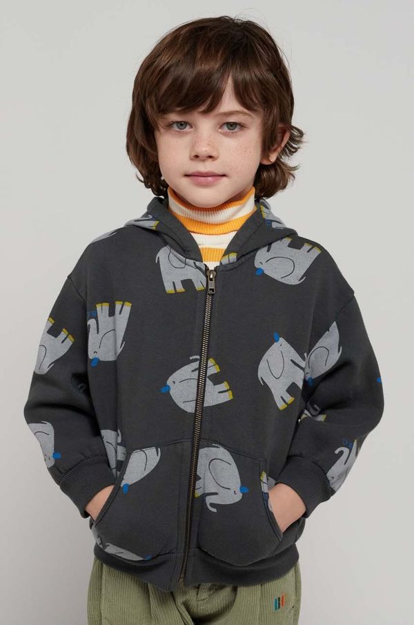 Bobo Choses Otroški bombažen pulover Bobo Choses siva barva, s kapuco