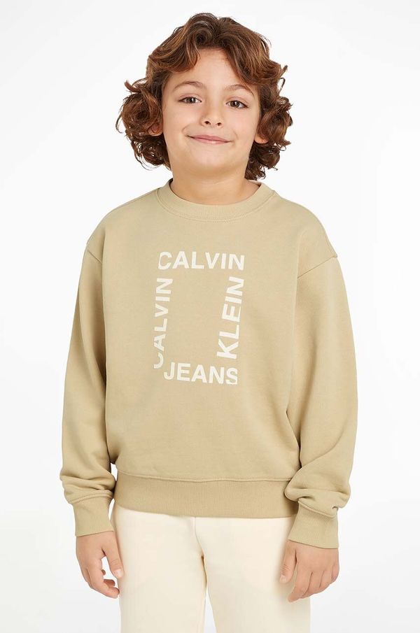 Calvin Klein Jeans Otroški bombažen pulover Calvin Klein Jeans bež barva, IB0IB02133