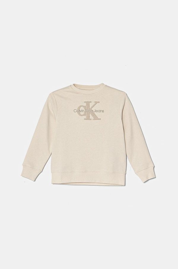 Calvin Klein Jeans Otroški bombažen pulover Calvin Klein Jeans bež barva, IN0IN00269