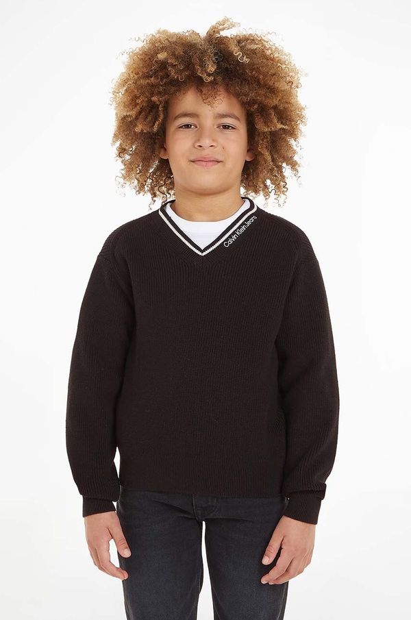 Calvin Klein Jeans Otroški bombažen pulover Calvin Klein Jeans črna barva