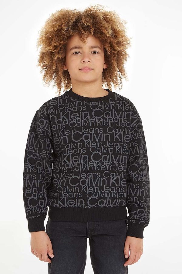 Calvin Klein Jeans Otroški bombažen pulover Calvin Klein Jeans črna barva, s kapuco