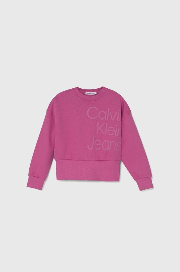 Calvin Klein Jeans Otroški bombažen pulover Calvin Klein Jeans roza barva