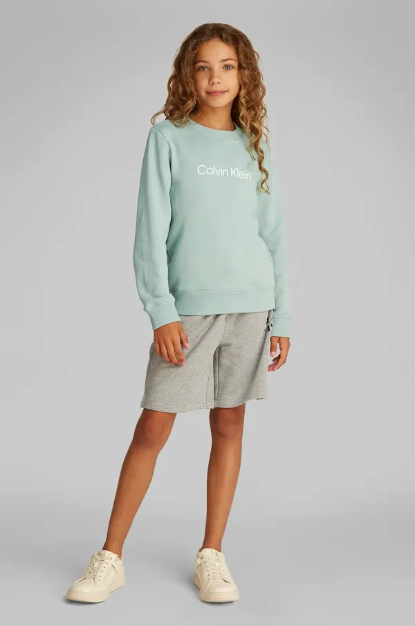 Calvin Klein Jeans Otroški bombažen pulover Calvin Klein Jeans turkizna barva, IU0IU00680