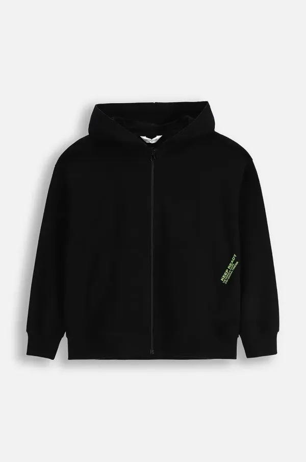 Coccodrillo Otroški bombažen pulover Coccodrillo črna barva, s kapuco, EVERYDAY BOY