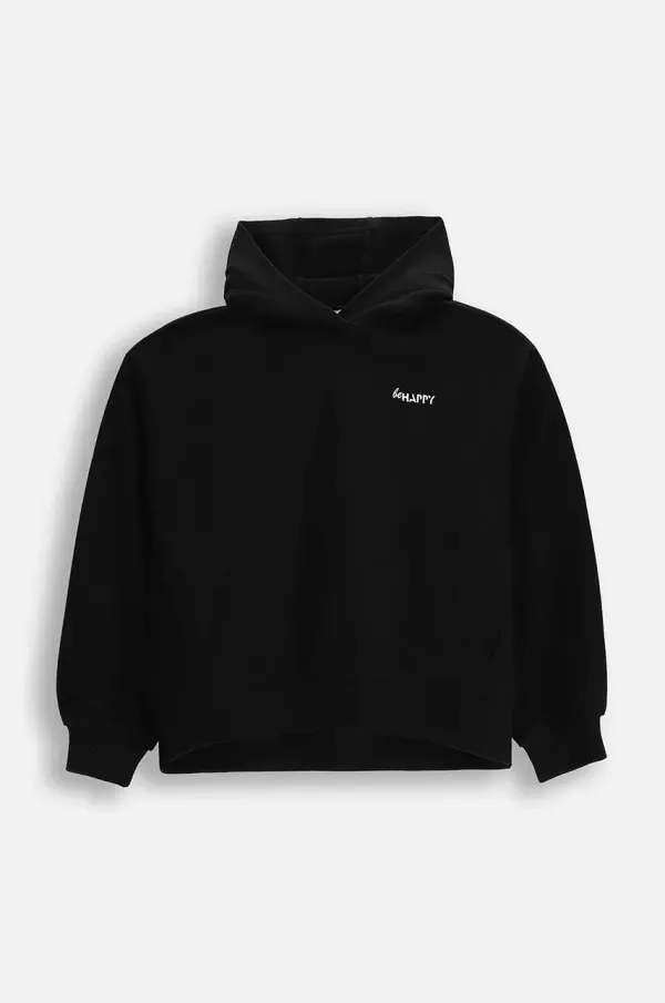 Coccodrillo Otroški bombažen pulover Coccodrillo črna barva, s kapuco, EVERYDAY GIRL