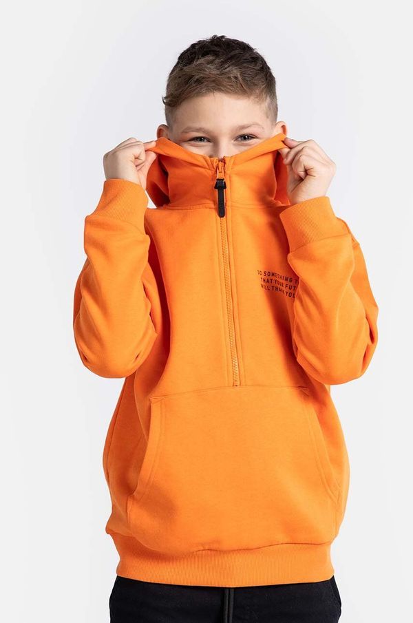 Coccodrillo Otroški bombažen pulover Coccodrillo oranžna barva, s kapuco