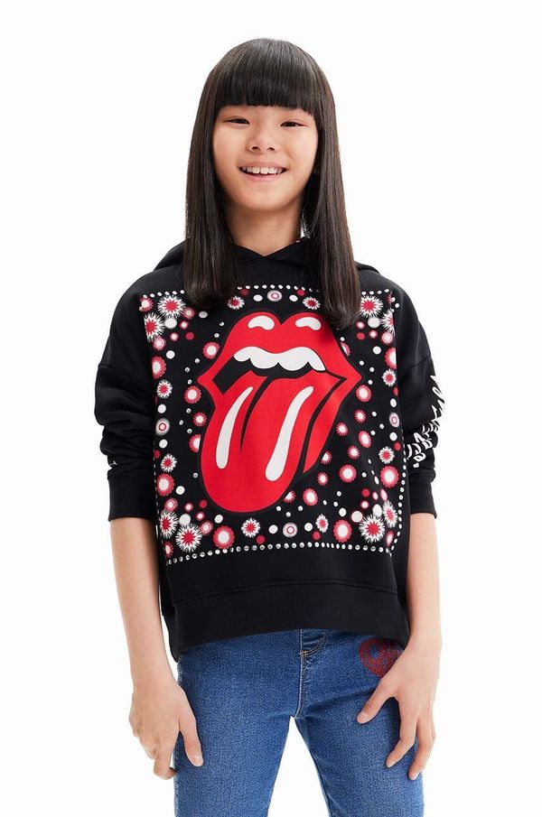 Desigual Otroški bombažen pulover Desigual 23WGSK08 SWEAT LONG SLEEVE črna barva, s kapuco