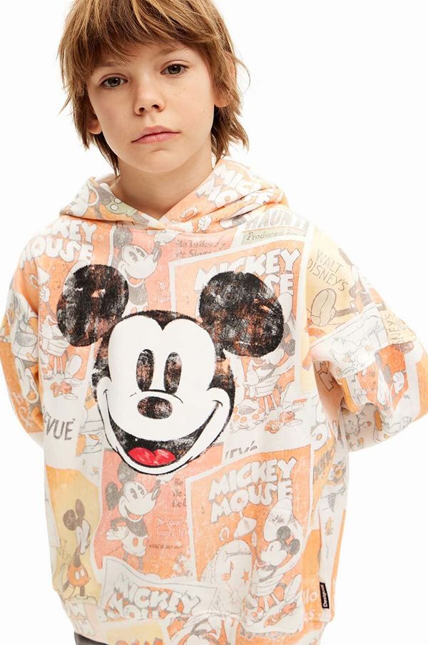 Desigual Otroški bombažen pulover Desigual MICKEY MOUSE oranžna barva, s kapuco, 24WBSK10