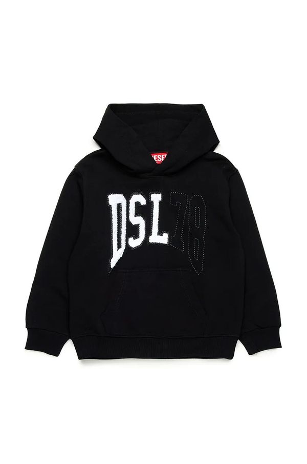 Diesel Otroški bombažen pulover Diesel SBOXTHOOD OVER SWEAT-SHIRT črna barva, s kapuco, J02226