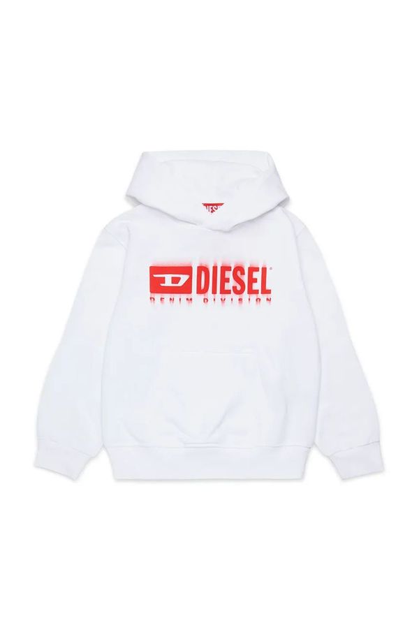 Diesel Otroški bombažen pulover Diesel SGINNHOODL5 OVER SWEAT-SHIRT bela barva, s kapuco, J02042