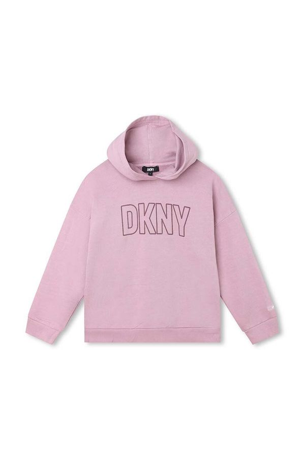 DKNY Otroški bombažen pulover Dkny vijolična barva, s kapuco