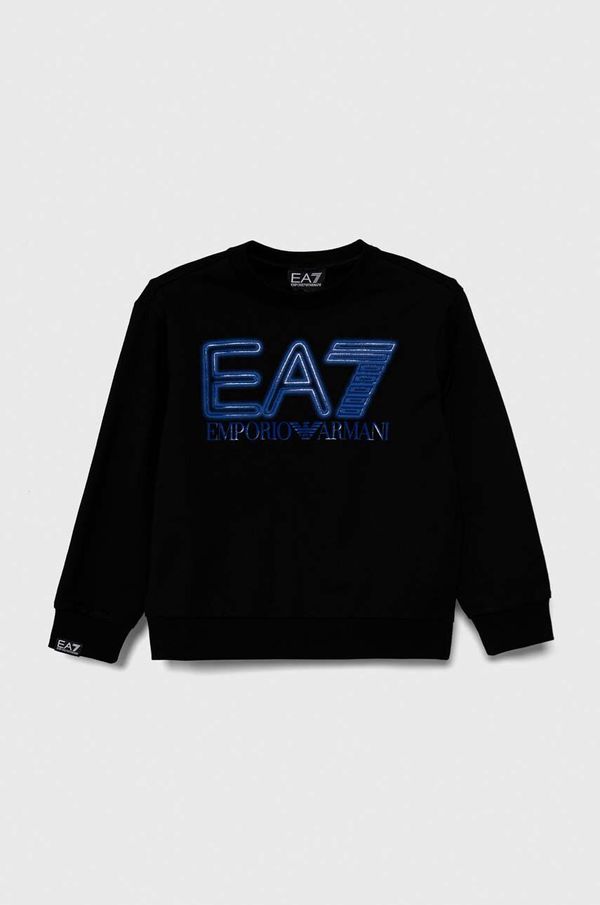 EA7 Emporio Armani Otroški bombažen pulover EA7 Emporio Armani črna barva