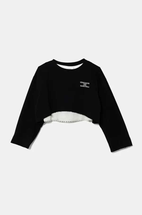 Elisabetta Franchi Otroški bombažen pulover Elisabetta Franchi črna barva, EFFE144.0.FF002