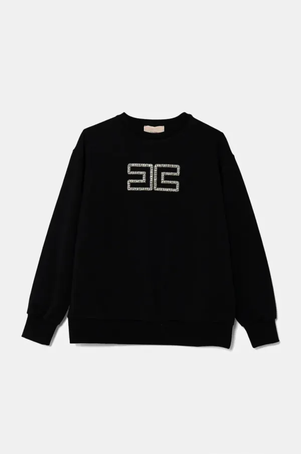 Elisabetta Franchi Otroški bombažen pulover Elisabetta Franchi črna barva, EFFE149.0.FF002