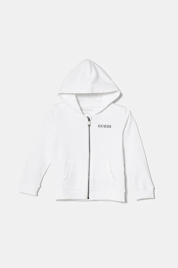 Guess Otroški bombažen pulover Guess bela barva, s kapuco, N3YQ07 KAUG0