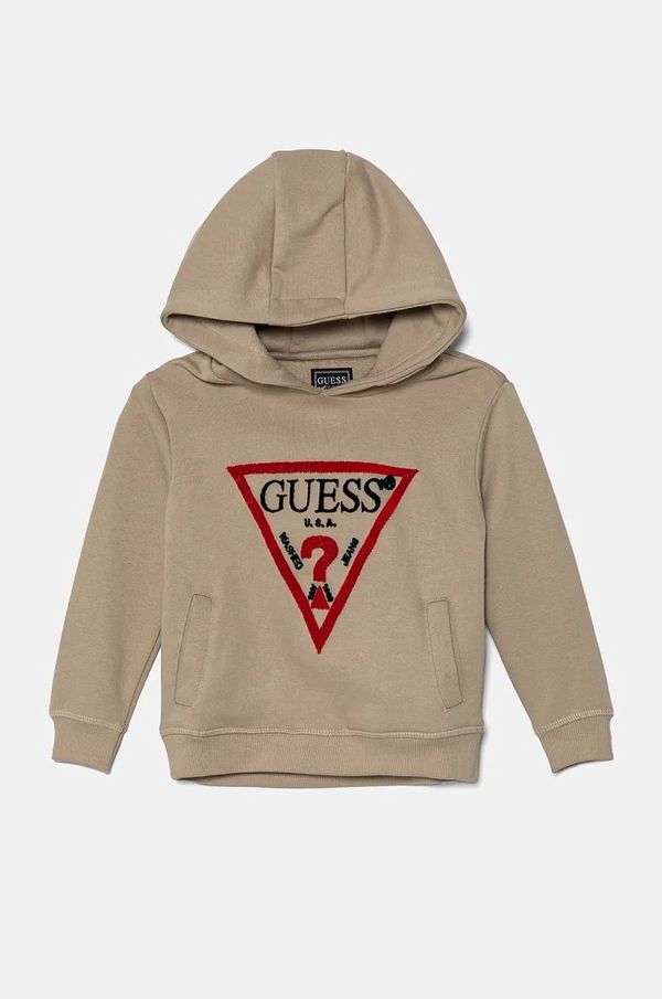 Guess Otroški bombažen pulover Guess bež barva, s kapuco, N4RQ07 KAD74