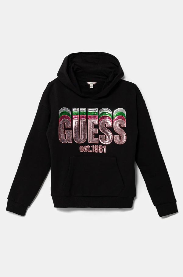 Guess Otroški bombažen pulover Guess črna barva, s kapuco, J5RQ00 KAD74