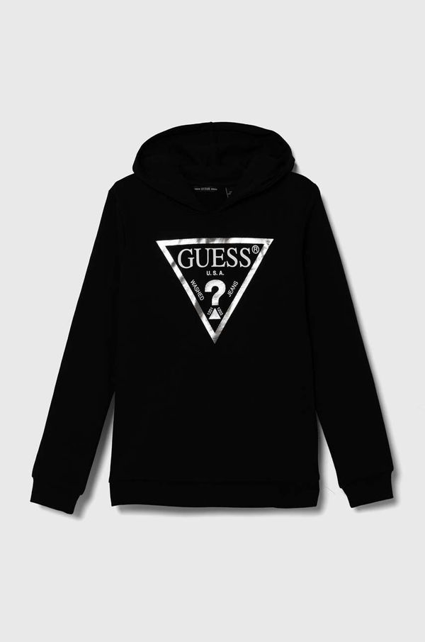 Guess Otroški bombažen pulover Guess črna barva, s kapuco, J83Q14 KAUG0
