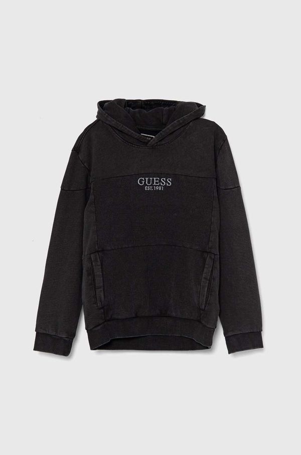 Guess Otroški bombažen pulover Guess črna barva, s kapuco, L4YQ09 KAX74