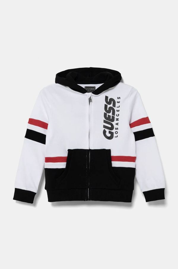 Guess Otroški bombažen pulover Guess črna barva, s kapuco, N5RQ02 KA6R4