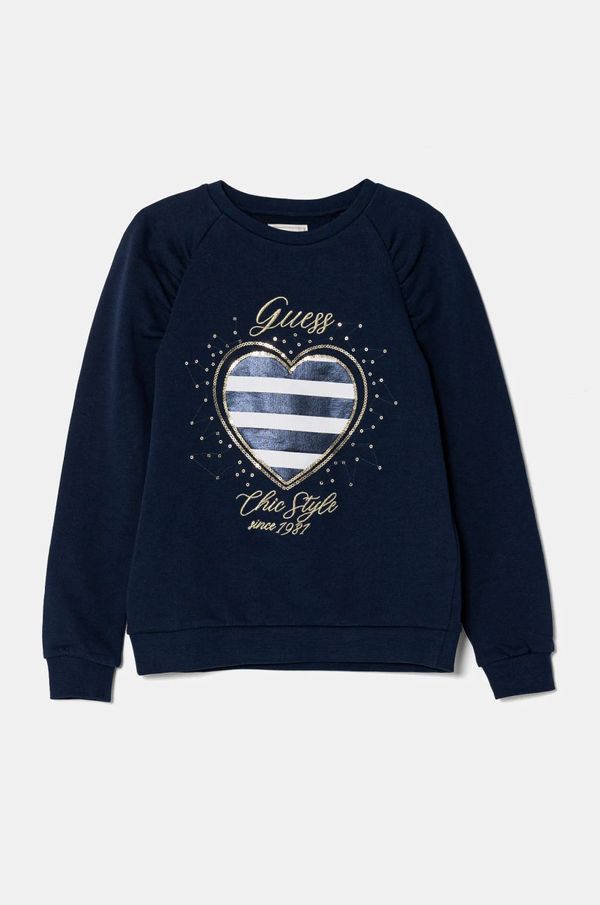 Guess Otroški bombažen pulover Guess mornarsko modra barva, K5RQ04 KAD74