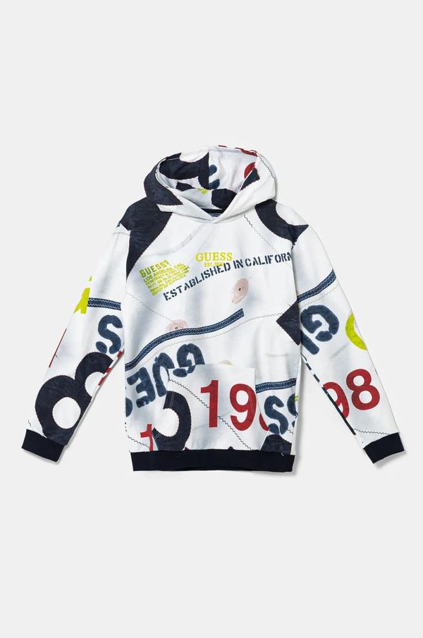 Guess Otroški bombažen pulover Guess mornarsko modra barva, s kapuco, L5RQ05 KA6R4