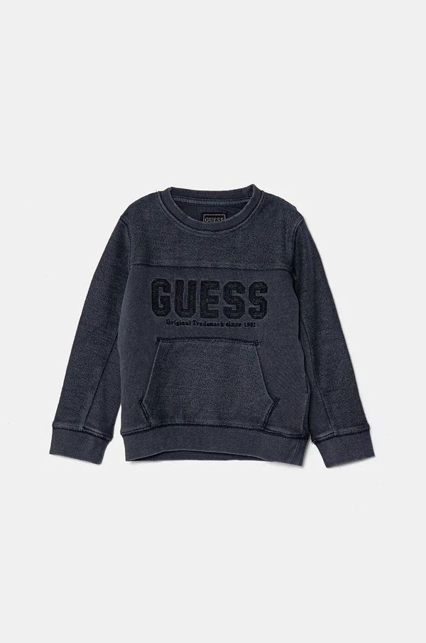 Guess Otroški bombažen pulover Guess mornarsko modra barva, s kapuco, N4BQ23 KAD74