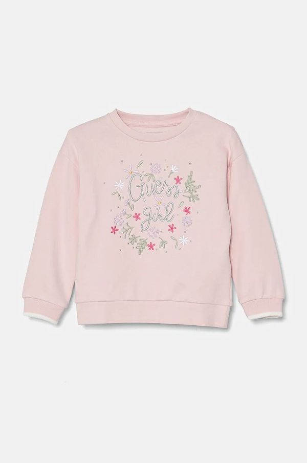 Guess Otroški bombažen pulover Guess roza barva, K4BQ08 KAX74