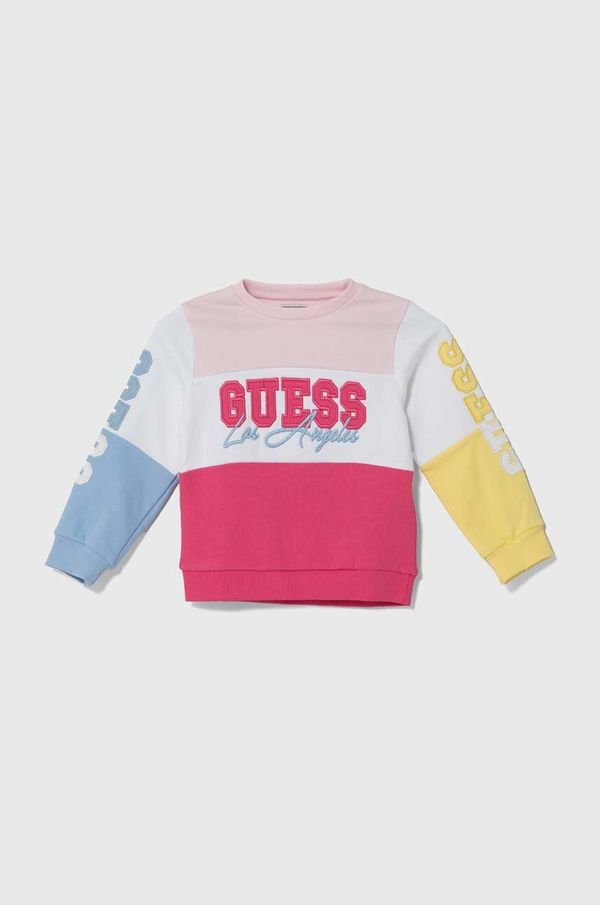 Guess Otroški bombažen pulover Guess roza barva, K4YQ03 KA6R3
