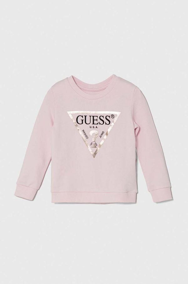 Guess Otroški bombažen pulover Guess roza barva