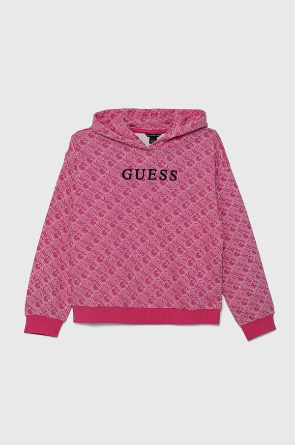 Guess Otroški bombažen pulover Guess roza barva, s kapuco, J4YQ00 KA6R4