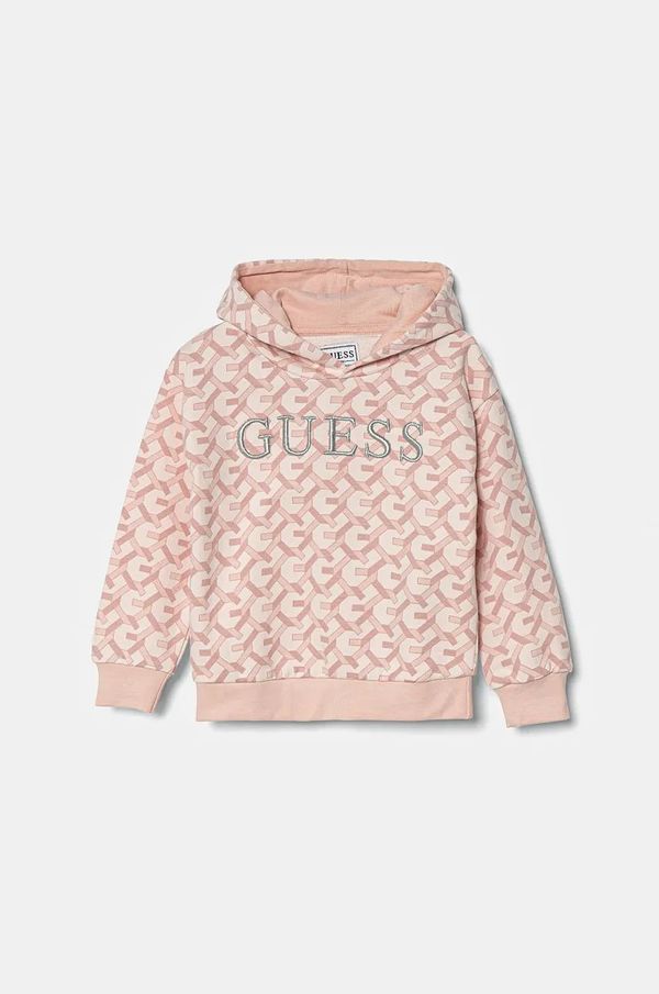 Guess Otroški bombažen pulover Guess roza barva, s kapuco, K4BQ06 KAD73