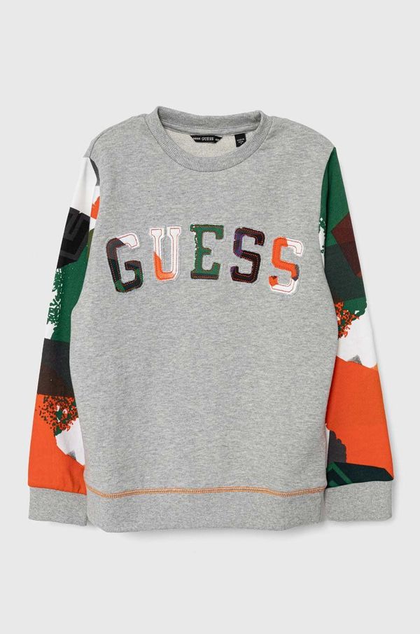 Guess Otroški bombažen pulover Guess siva barva