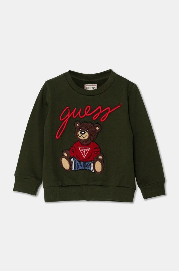 Guess Otroški bombažen pulover Guess zelena barva, H4BT02 KAX73